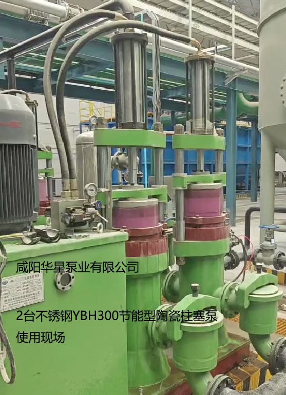2臺不銹鋼YBH300節(jié)能型陶瓷柱塞泵使用現場